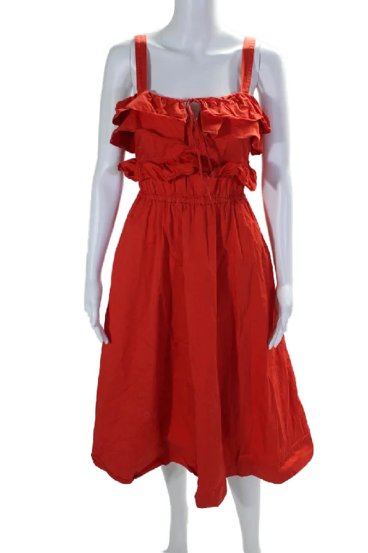 Jason Wu Womens Ruffle Midi Dress Red