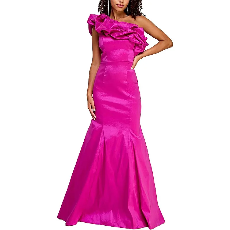 Juniors Womens Taffeta One Shoulder Evening Dress