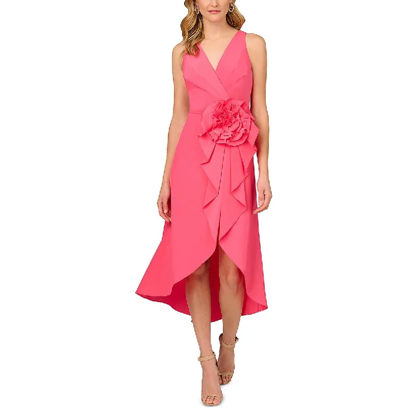 Womens Below Knee Rosette Midi Dress