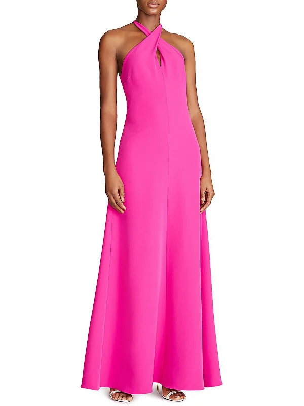 Gabriela Womens Crepe Halter Evening Dress