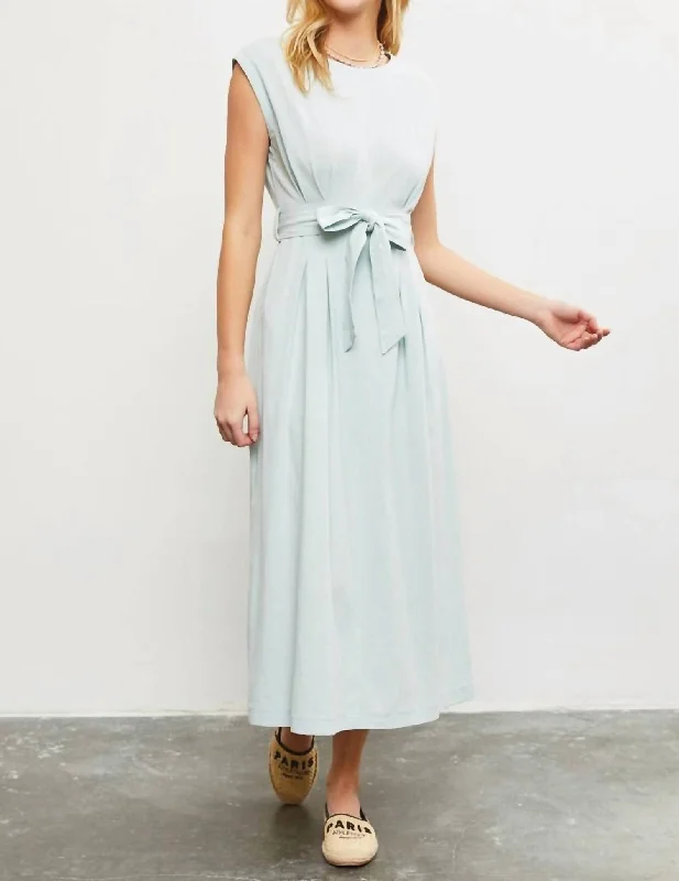 Belted Self Tie Midi Dress In Seaglass