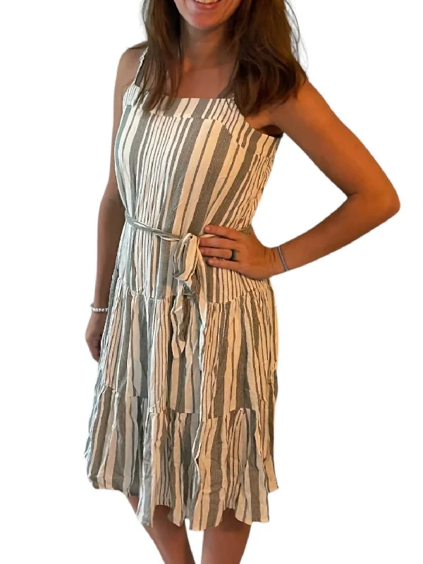 Woven Striped Midi Dress In Multi Color