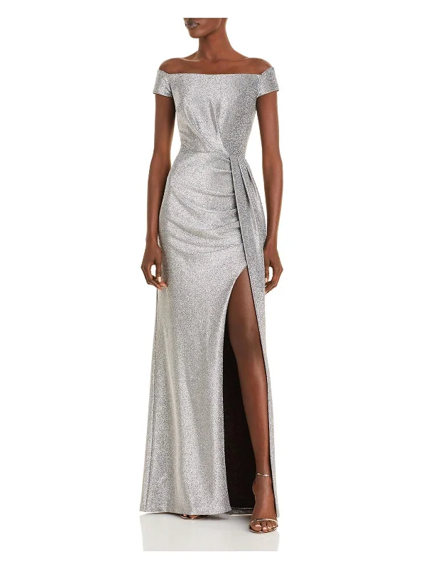 Womens Metallic Maxi Evening Dress