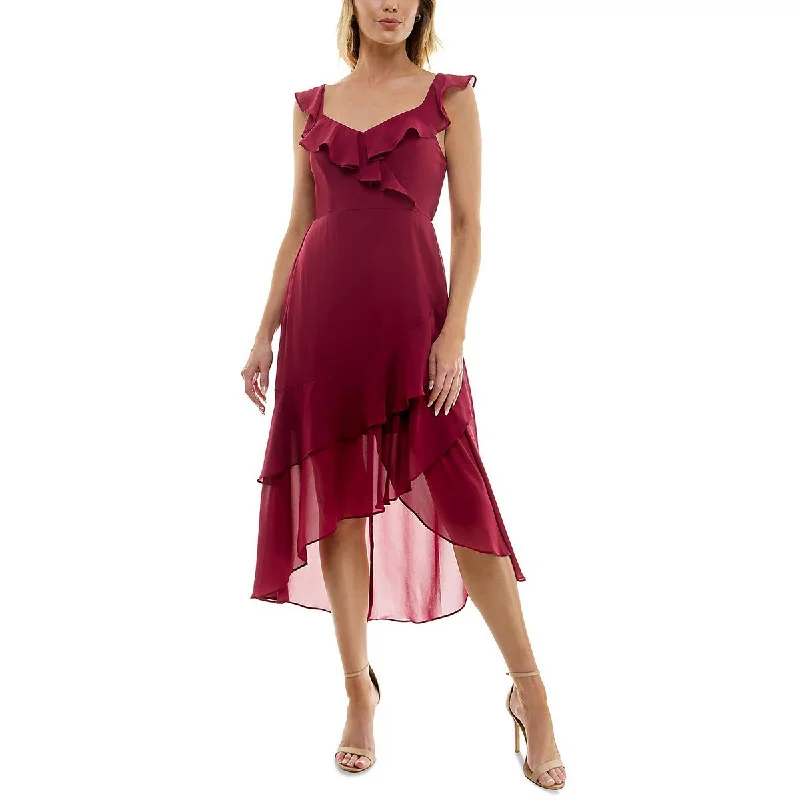 Juniors Womens Ruffled Asymmetric Maxi Dress