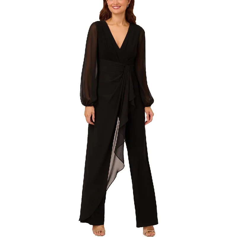 Adrianna Papell Womens Chiffon V-Neck Jumpsuit