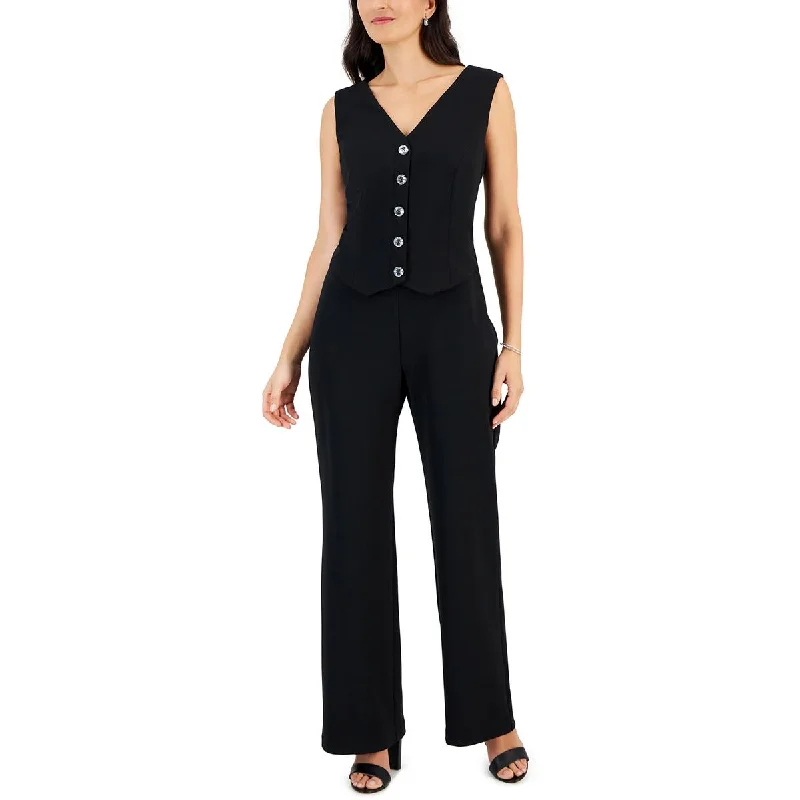 Connected Apparel Womens Vest Front Sleeveless Jumpsuit