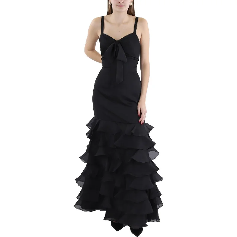 Womens Full Length Ruffled Evening Dress