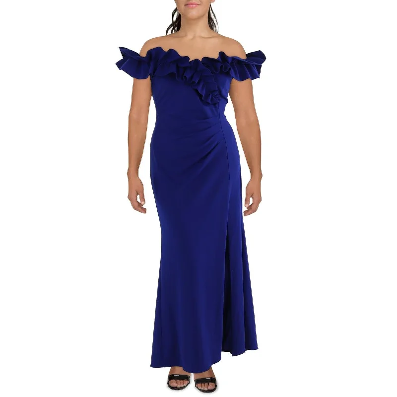 Plus Womens Off-The-Shoulder Maxi Evening Dress