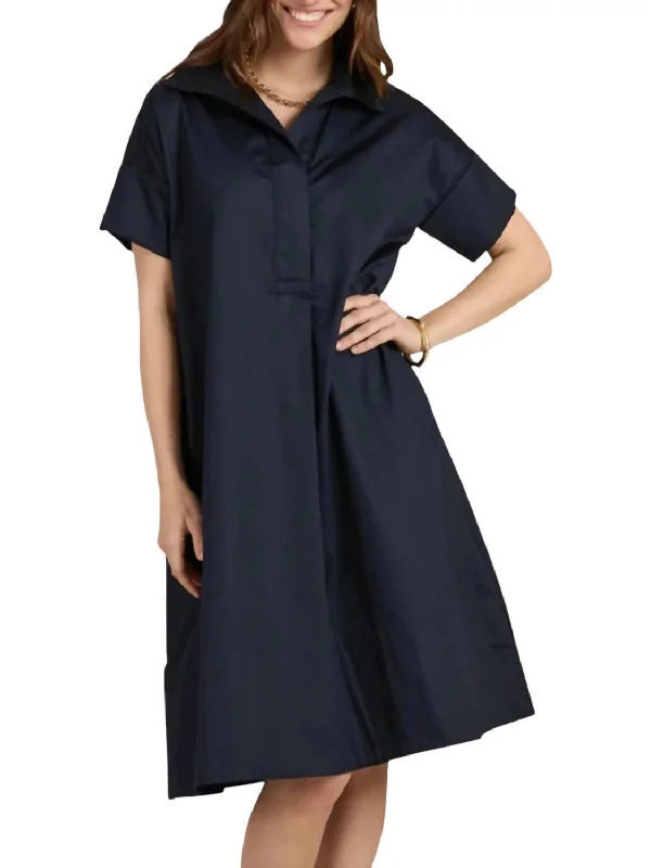 Addie Midi Shirt Dress In Navy