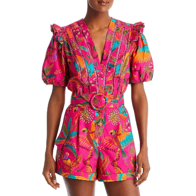 FARM Rio Womens Macaw Ladder Stitch Cotton Romper