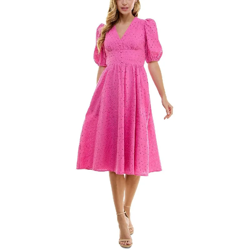 Juniors Womens Eyelet Cotton Midi Dress