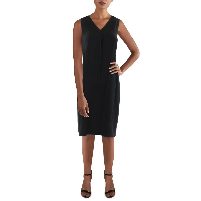 Womens Silk V-Neck Midi Dress