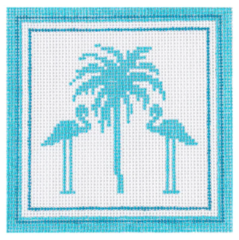 KB1661 Palm Tree and Flamingos Coaster - Aqua