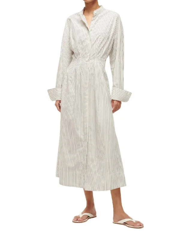 Midi Lorenza Dress In Ivory Micro Stripe