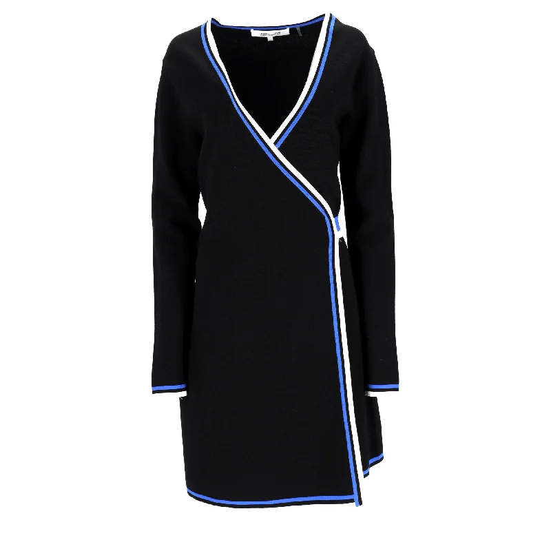 Diane Von Furstenberg Mini Wrap Long Sleeve Dress in Black Viscose