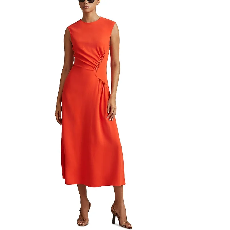 Womens Ruched Sleeveless Midi Dress