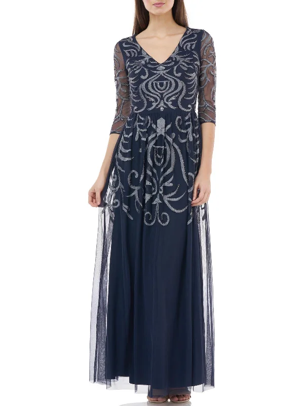 Womens Beaded Embroidered Evening Dress