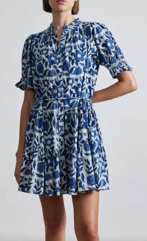 Las Alturas Mini Dress In Batik Floral Indigo