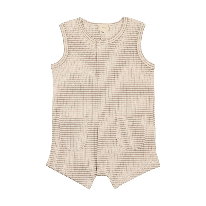 Lil Legs Ribbed Pocket Romper Short - Tan Stripe