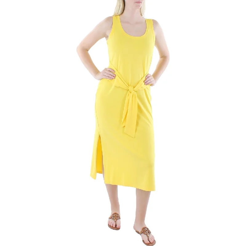 Womens Sleeveless Tie-Front Midi Dress