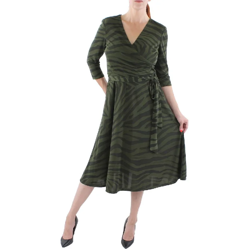 Womens Surplice Printed Midi Dress