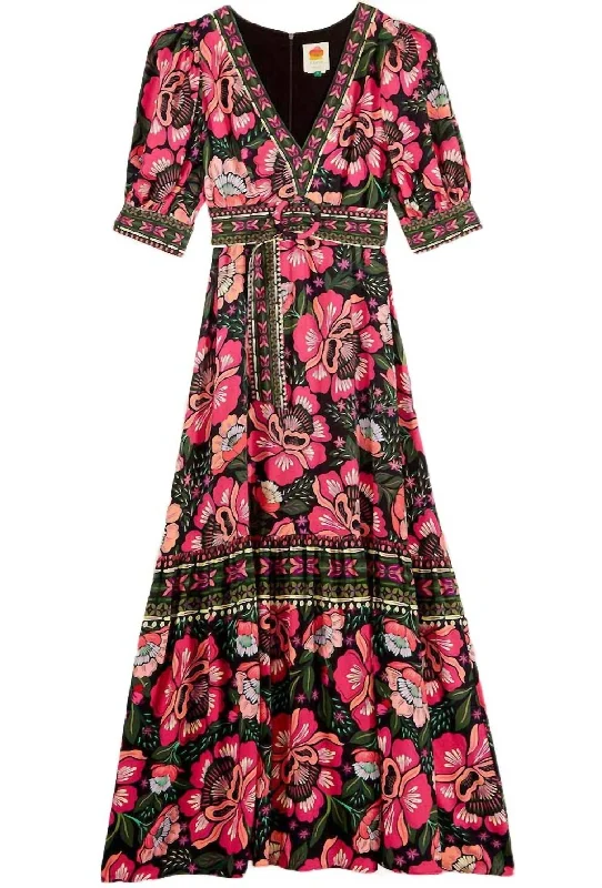 Flowers Garden Black Maxi Dress in Black Multi