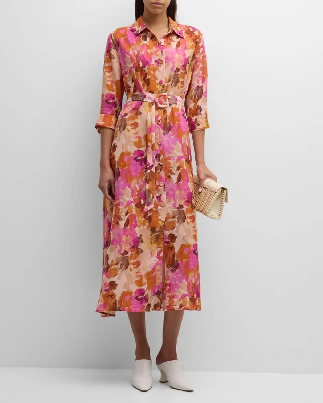 Valerie Belted Botanical-Print Midi Shirtdress