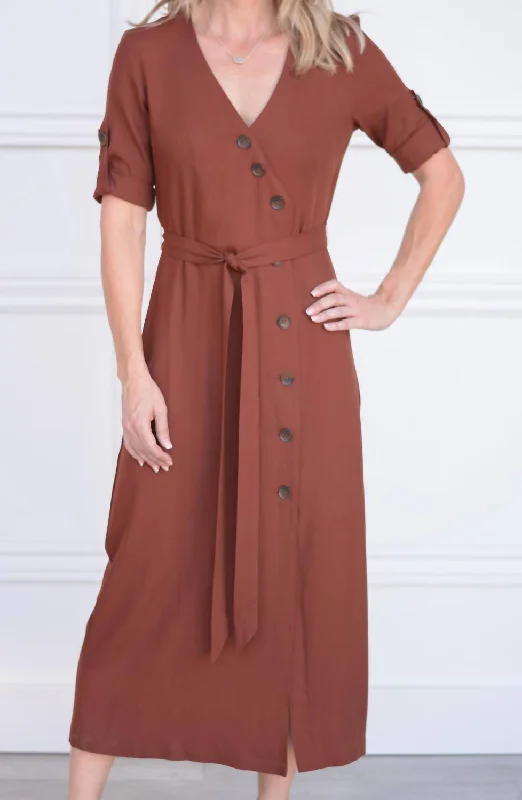 Button Up Your Story Midi Dress In Cherrywood