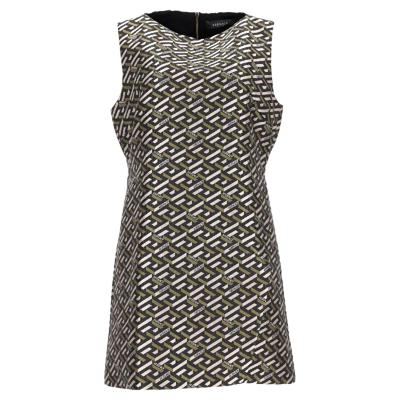 Versace Geometric Print Mini Sleeveless Shift Dress in Multicolor Polyester