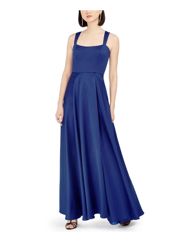 Petites Womens Satin Long Evening Dress