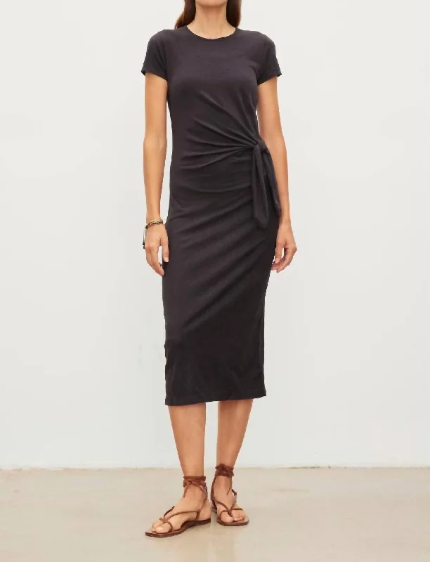 Darcy Cotton Slub Midi Dress In Black