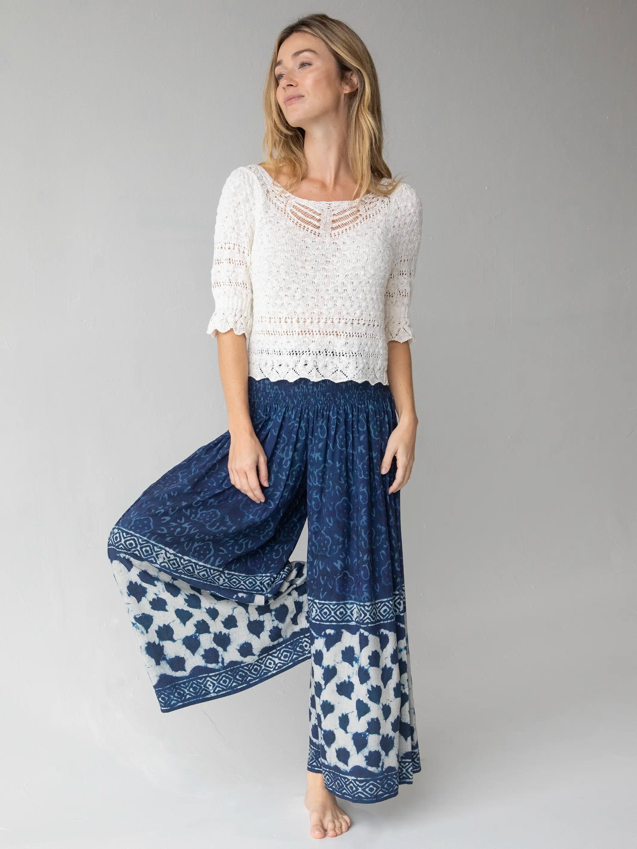 Make A Move Wide-Leg Palazzo Pant - Navy Shibori Tie-Dye