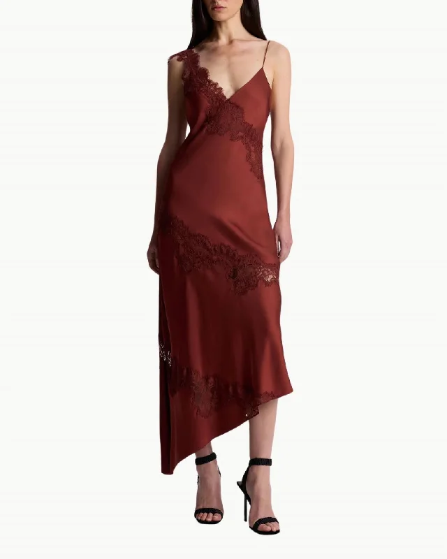 Stella Satin And Lace Midi Dress In Bosco