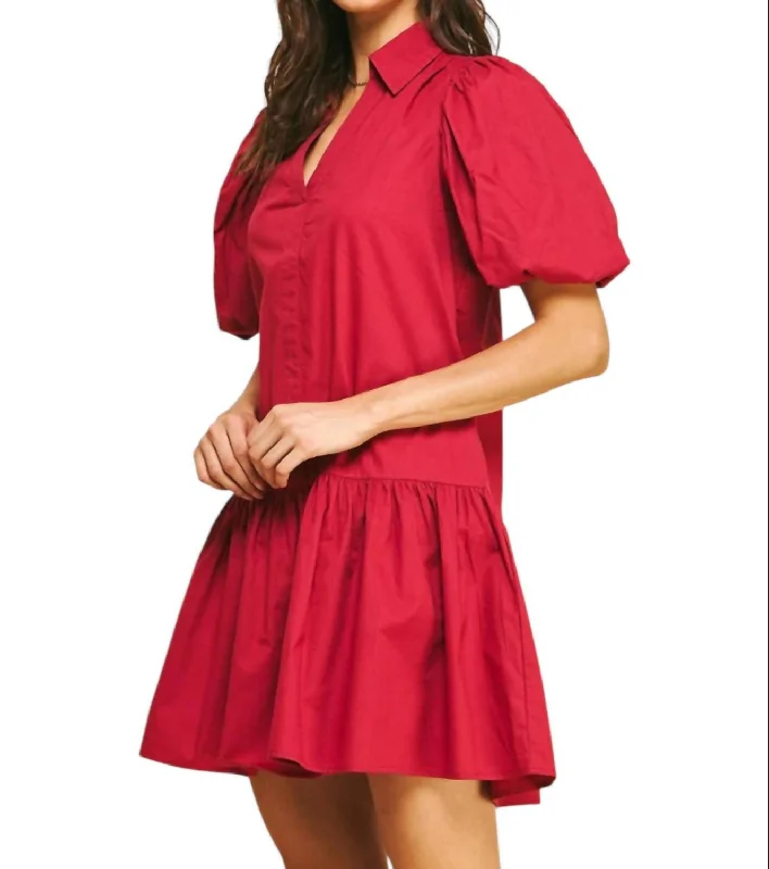 Marianna Tiered Mini Dress In Fall Red