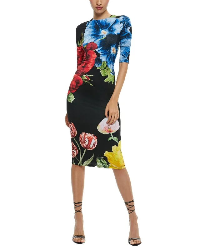 alice + olivia Delora Crew Neck Midi Dress