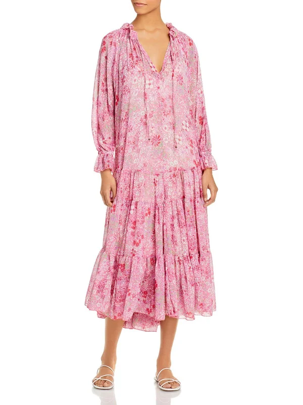 Feeling Groovy Womens Floral Print Smocked Maxi Dress