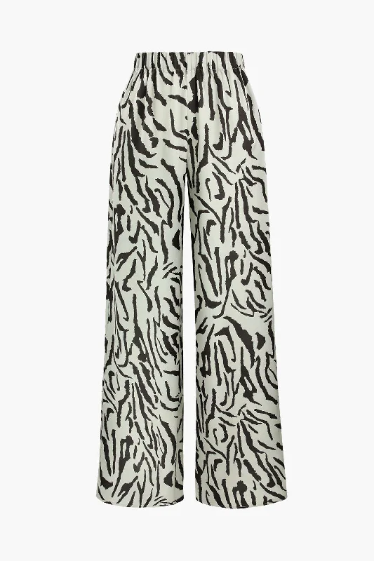 Stripe Print Wide Leg Trousers