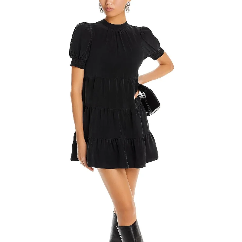 Womens Puff Sleeves Mini Mini Dress