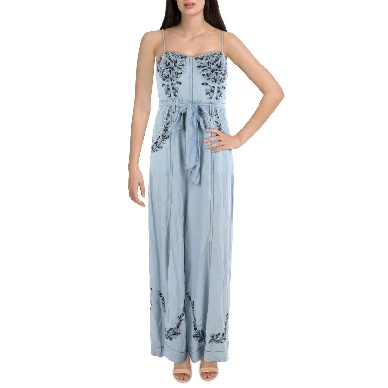 Free People Womens Wide Leg Embroidered Jumpsuit