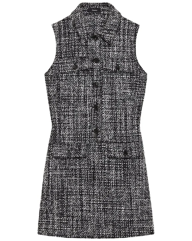 Theory Wool-Blend Melange Tweed Military Mini Dress