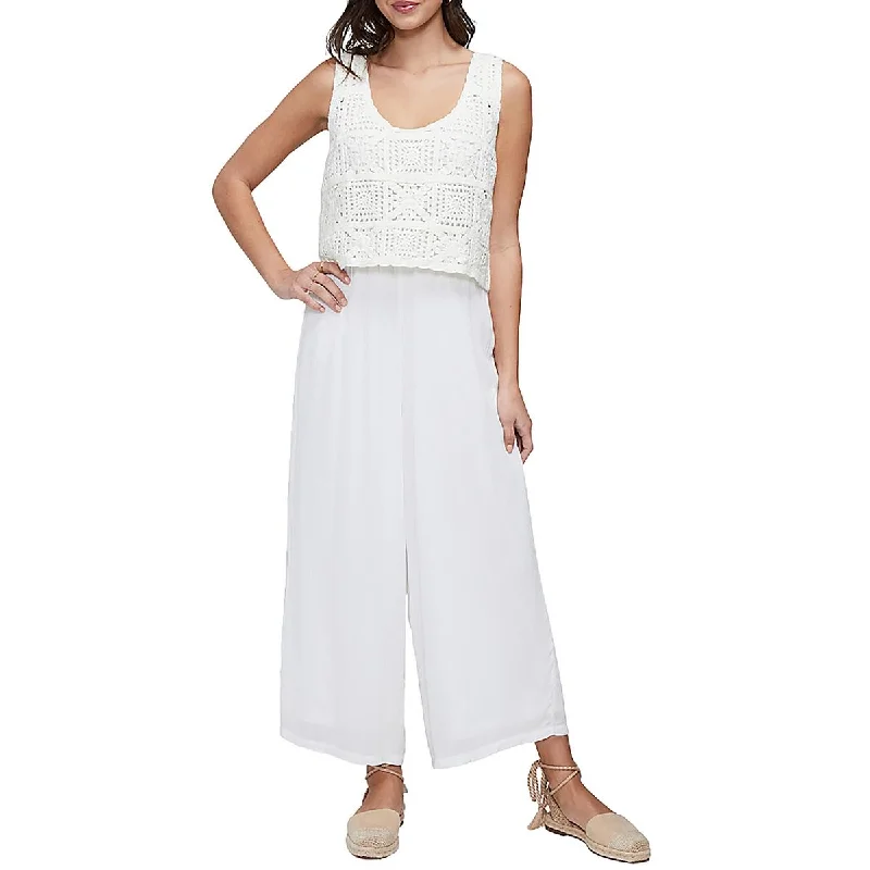 Three Dots Womens Crochet Sleeveless Jumpsuit