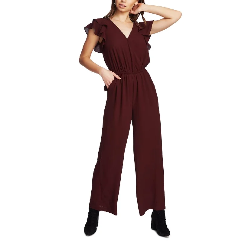 1.State Womens Wild Thing Tie Neck Flutter Sleeve Jumpsuit