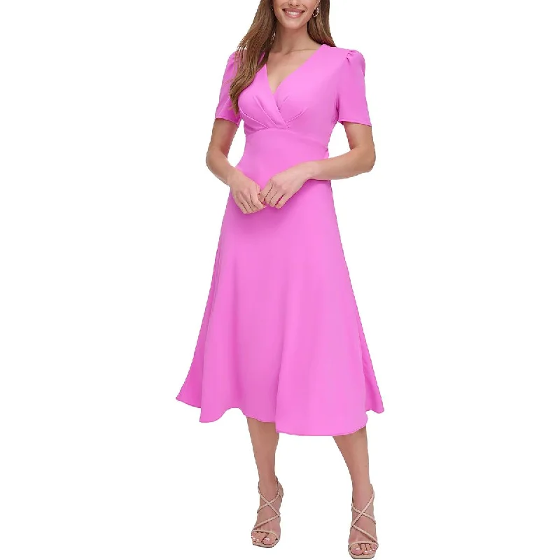 Womens Empire Dress Faux Wrap Top Midi Dress