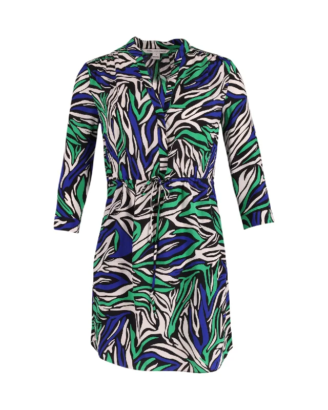 Diane Von Furstenberg Printed Mini Dress in Multicolor Silk