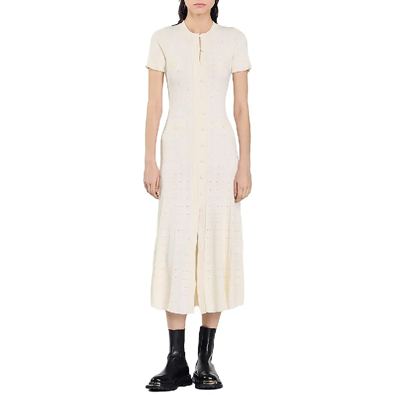 Womens Below Knee Button-Down Midi Dress