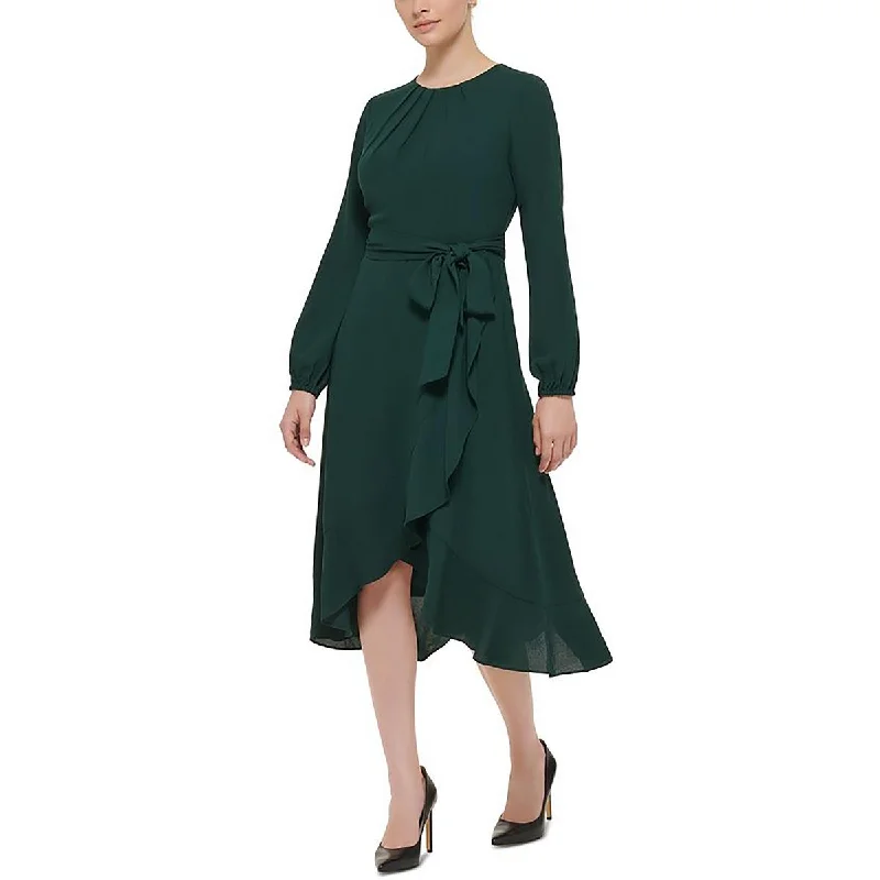 Plus Womens Pleated Midi Cocktail And Party Dress