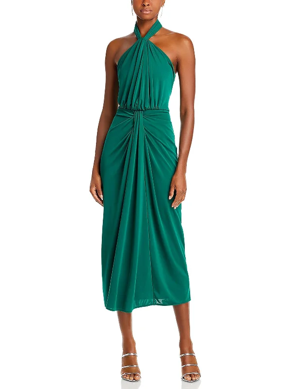 Kaily Womens Gathered Midi Halter Dress