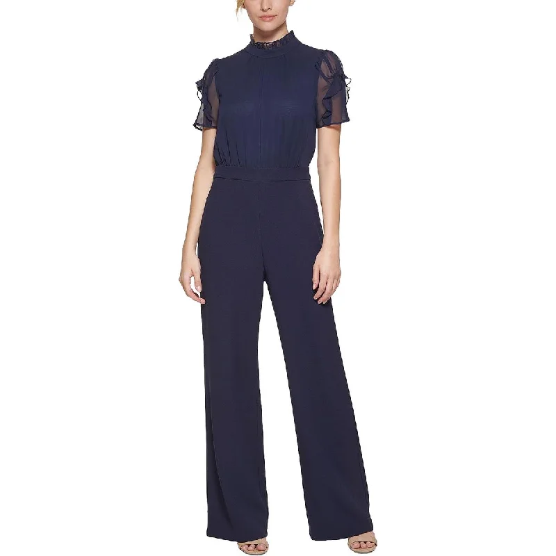 Vince Camuto Womens Mixed Media Wide Leg Jumpsuit