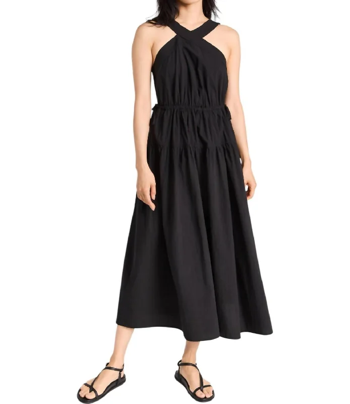 Poplin Tiered Midi Dress In True Black