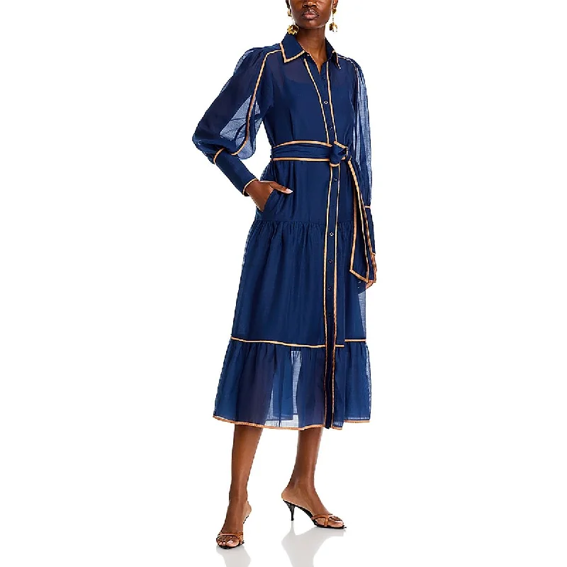 Womens Midi Cotton Blend Shirtdress